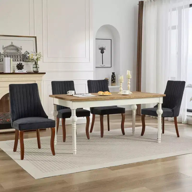 Okak Lot de 2 chaises de salle à manger en lin floqué, chaises de cuisine modernes avec revêtement en tissu confortable, chaises d'appoint avec pieds incurvés en bois massif