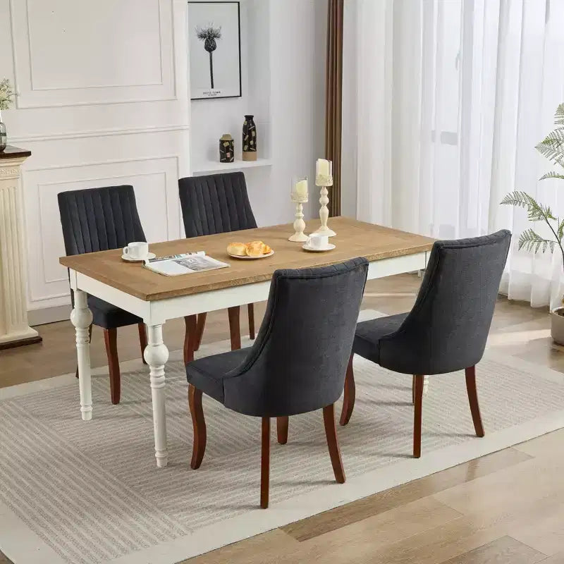 Okak Lot de 2 chaises de salle à manger en lin floqué, chaises de cuisine modernes avec revêtement en tissu confortable, chaises d'appoint avec pieds incurvés en bois massif