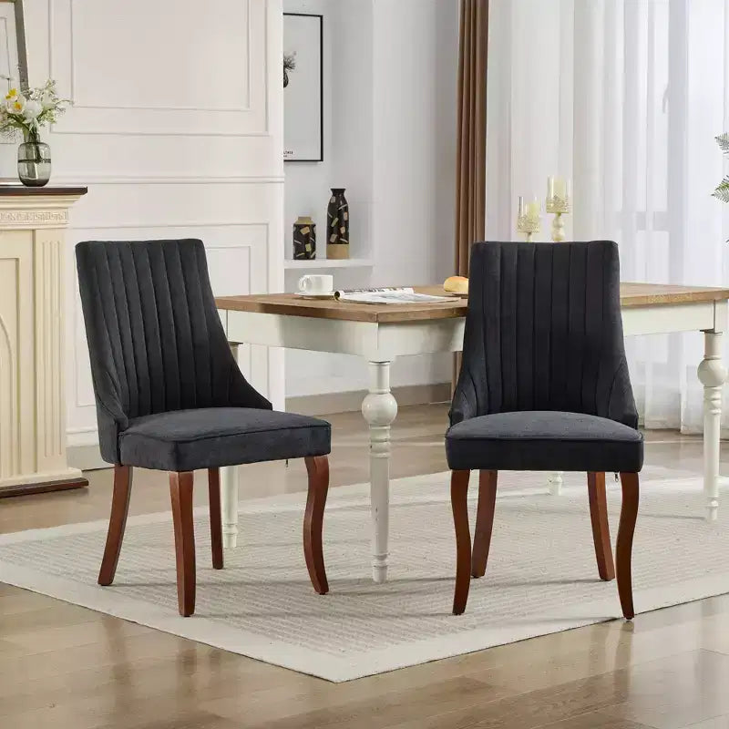 Okak Lot de 2 chaises de salle à manger en lin floqué, chaises de cuisine modernes avec revêtement en tissu confortable, chaises d'appoint avec pieds incurvés en bois massif