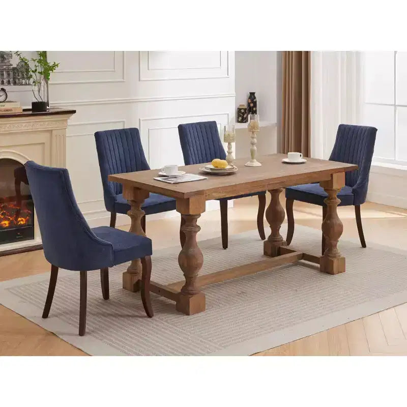 Okak Lot de 2 chaises de salle à manger en lin floqué, chaises de cuisine modernes avec revêtement en tissu confortable, chaises d'appoint avec pieds incurvés en bois massif