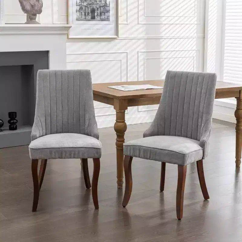 Okak Lot de 2 chaises de salle à manger en lin floqué, chaises de cuisine modernes avec revêtement en tissu confortable, chaises d'appoint avec pieds incurvés en bois massif