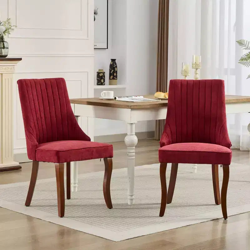 Okak Lot de 2 chaises de salle à manger en lin floqué, chaises de cuisine modernes avec revêtement en tissu confortable, chaises d'appoint avec pieds incurvés en bois massif