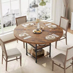 Table à manger ronde pour 4-6 personnes, Table de cuisine ronde en bois, Table à manger moderne à 3 niveaux avec étagères de rangement, pour salle à manger, salon (Table seulement)