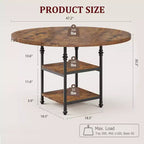 Table à manger ronde pour 4-6 personnes, Table de cuisine ronde en bois, Table à manger moderne à 3 niveaux avec étagères de rangement, pour salle à manger, salon (Table seulement)