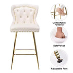 MAYEERTY Tabourets de bar en velours beige, lot de 2, avec dossier capitonné et pieds en métal pour îlot de cuisine et bar