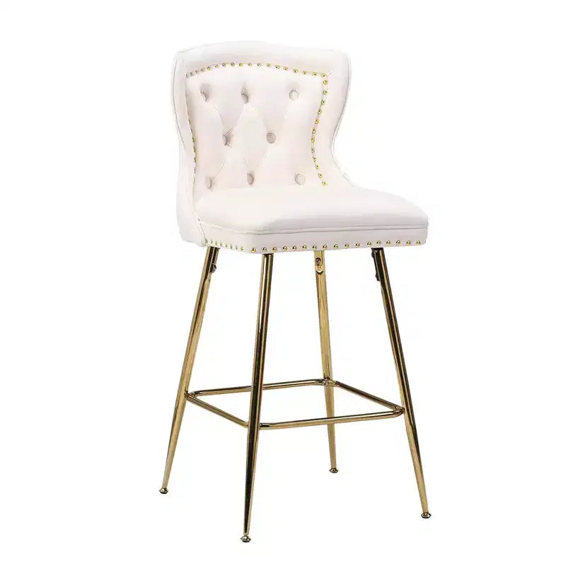 MAYEERTY Tabourets de bar en velours beige, lot de 2, avec dossier capitonné et pieds en métal pour îlot de cuisine et bar