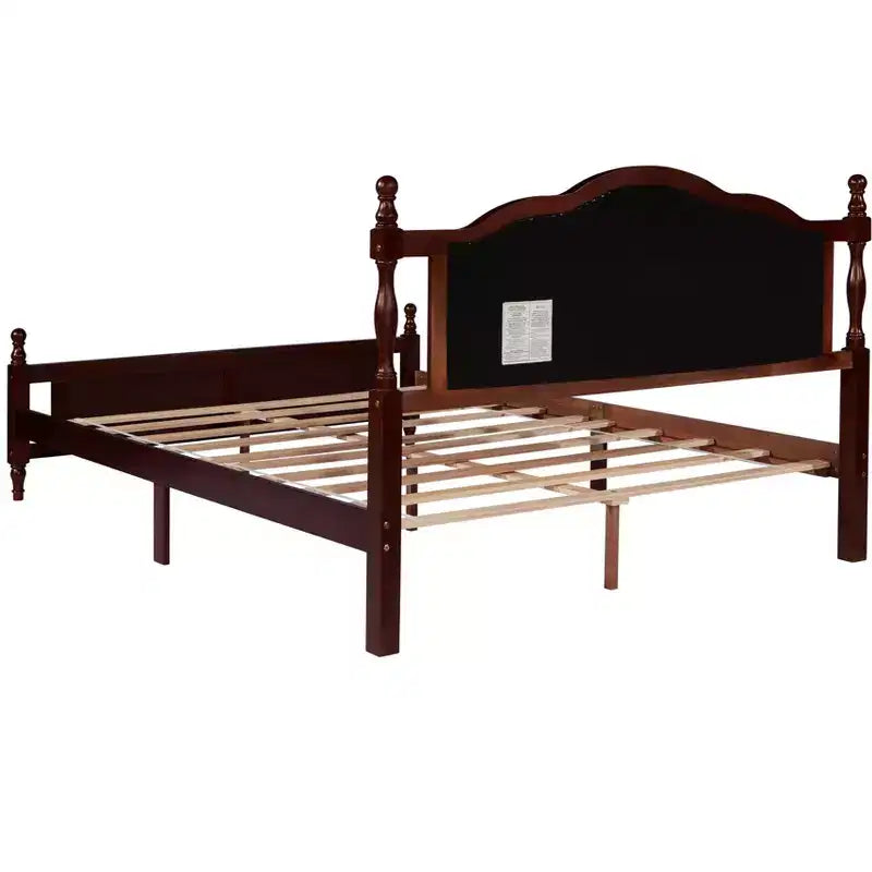Lit en bois de pin MATEERTY Queen avec pied de lit à panneaux, deux pieds de support de longeron de lit et pieds de support de plateforme centrale, marron