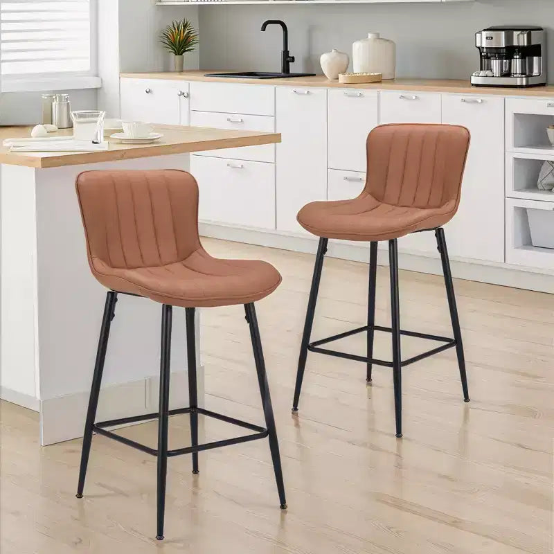 MAYEERTY Lot de 2 tabourets de bar en similicuir marron, design moderne pour îlots de cuisine et salles à manger