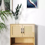 GDFStudio Malphite Meuble de rangement de style Mid-Century Modern 60 cm avec portes en rotin tissé et étagères réglables