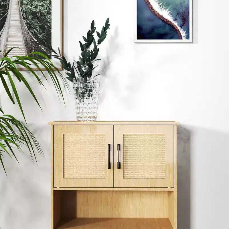 GDFStudio Malphite Meuble de rangement de style Mid-Century Modern 60 cm avec portes en rotin tissé et étagères réglables