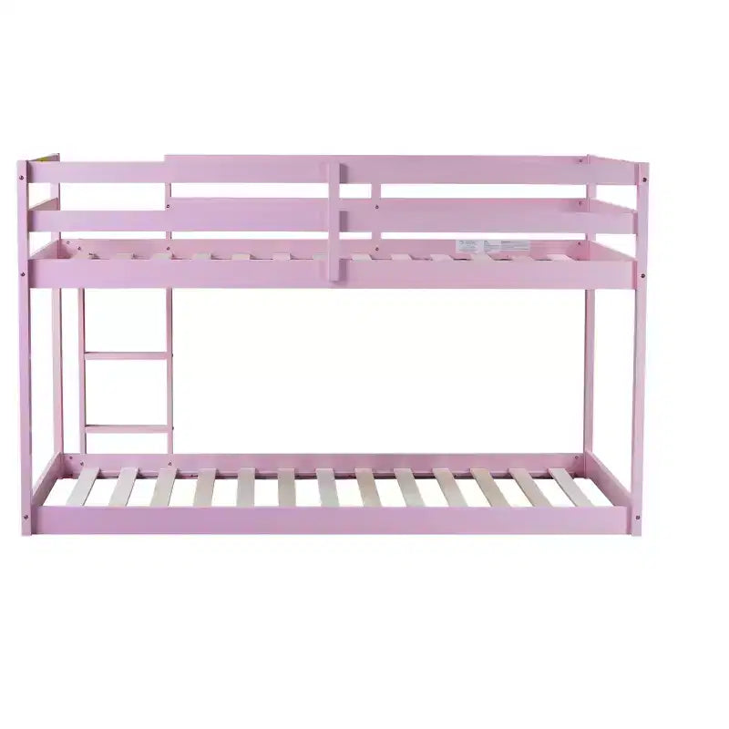 MATEERTY Lit superposé en bois massif, jumeau, avec échelle, plateformes supérieure et inférieure fabriquées avec des lattes renforcées, rose
