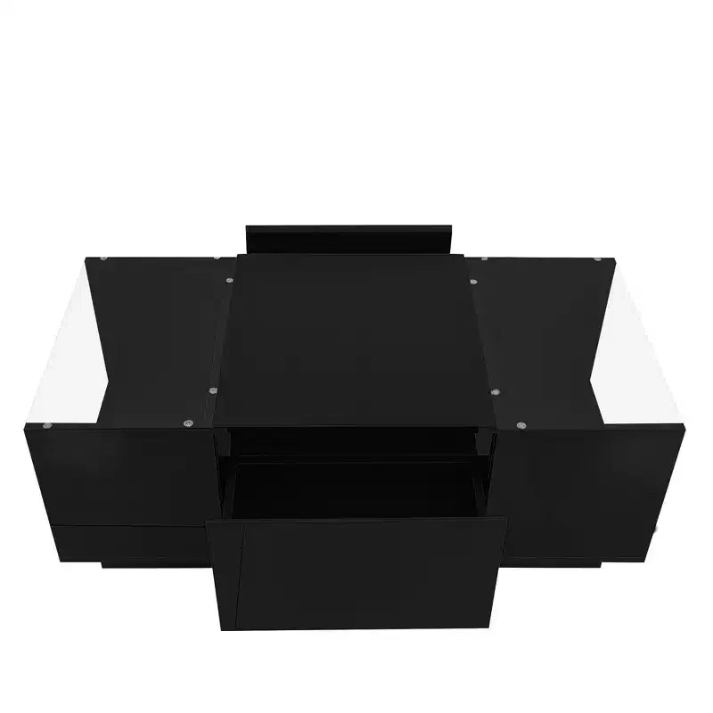 Table basse LED moderne CLIHOME avec plateau en verre, table basse avec compartiment de rangement ouvert et 2 tiroirs cachés