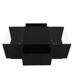 Table basse LED moderne CLIHOME avec plateau en verre, table basse avec compartiment de rangement ouvert et 2 tiroirs cachés