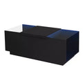 Table basse LED moderne CLIHOME avec plateau en verre, table basse avec compartiment de rangement ouvert et 2 tiroirs cachés