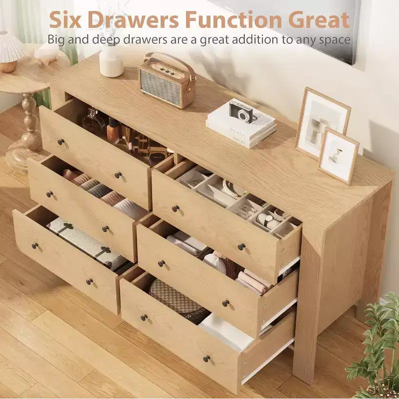Commode 6 tiroirs Acekool – Meuble de rangement moderne avec tiroirs profonds