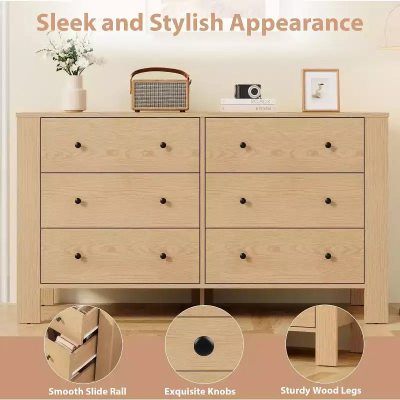 Commode 6 tiroirs Acekool – Meuble de rangement moderne avec tiroirs profonds