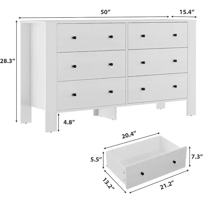 Commode 6 tiroirs Acekool – Meuble de rangement moderne avec tiroirs profonds