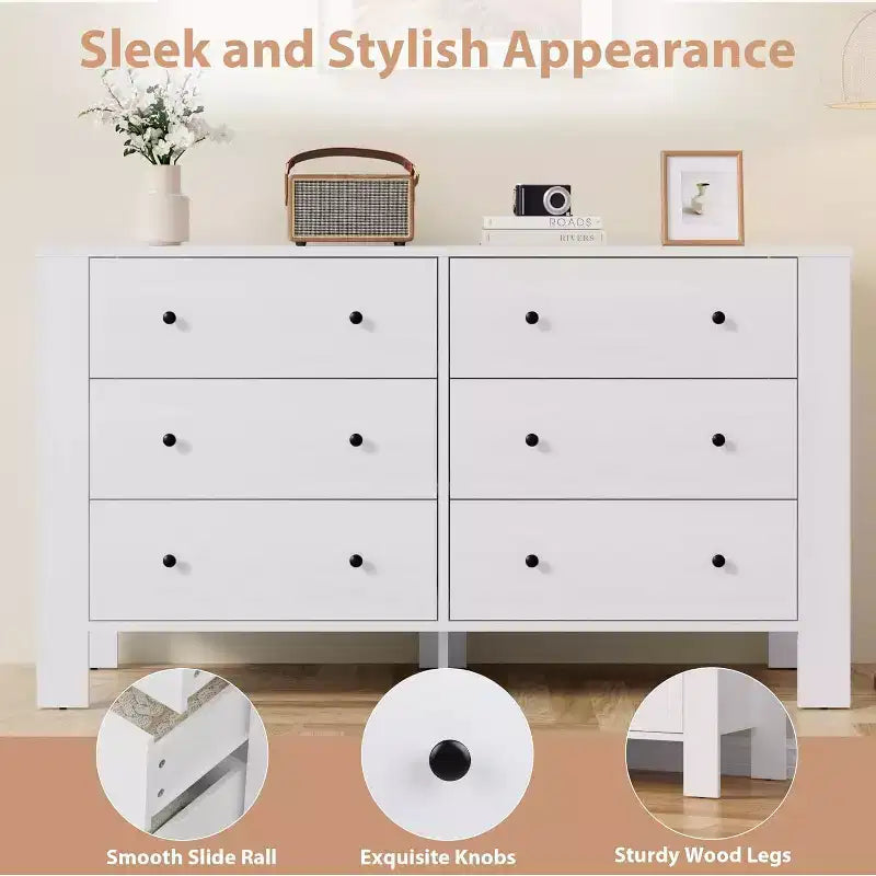 Commode 6 tiroirs Acekool – Meuble de rangement moderne avec tiroirs profonds