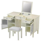 Table de maquillage ModernLuxe avec miroir rabattable, tabouret, tiroir et meuble de rangement, Coiffeuse blanche, Bureau d'ordinateur multifonctionnel