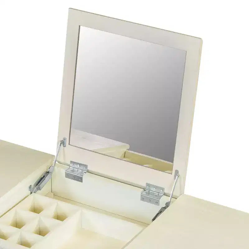 Table de maquillage ModernLuxe avec miroir rabattable, tabouret, tiroir et meuble de rangement, Coiffeuse blanche, Bureau d'ordinateur multifonctionnel
