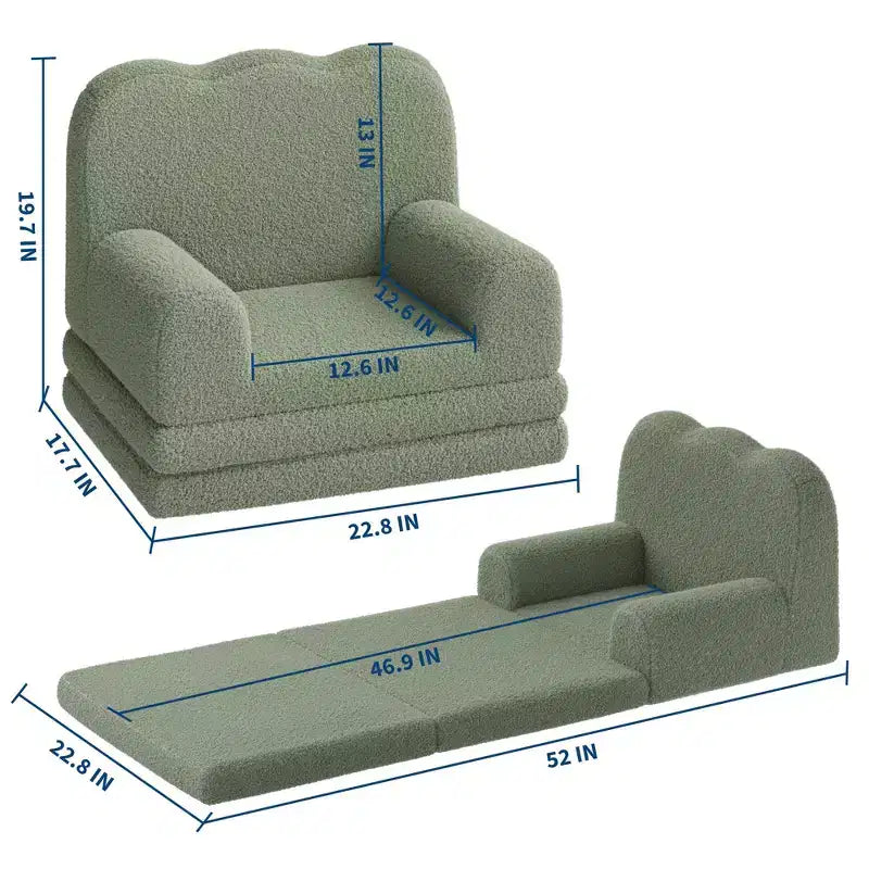 Canapé pour enfants, fauteuil-canapé pour tout-petits 2-en-1 convertible en tissu polaire Teddy, chaise longue pliable douce pour enfants, canapé-lit confortable