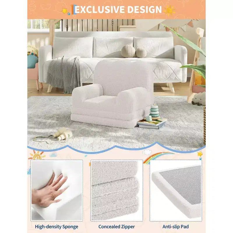 Canapé pour enfants, fauteuil-canapé pour tout-petits 2-en-1 convertible en tissu polaire Teddy, chaise longue pliable douce pour enfants, canapé-lit confortable