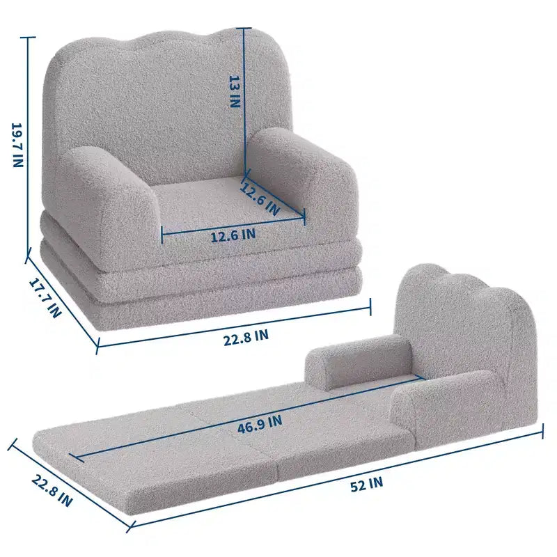 Canapé pour enfants, fauteuil-canapé pour tout-petits 2-en-1 convertible en tissu polaire Teddy, chaise longue pliable douce pour enfants, canapé-lit confortable