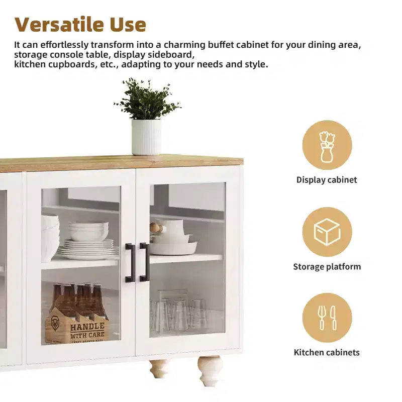 MAYEERTY Meuble TV moderne pour téléviseurs de 100 pouces - Porte en verre cannelé, lumières LED, porte coulissante, 2 tiroirs, blanc