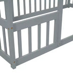 Lit de sol MAYEERTY en bois jumeau en forme de maison avec clôture et barrières de protection Gris