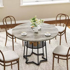 Table à manger ronde, table de cuisine circulaire de 38,2 po avec rangement, étagère de rangement ronde en maille de 17,7 po de largeur, base métallique hexagonale robuste (4 pièces de plateau)