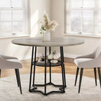 Table à manger ronde, table de cuisine circulaire de 38,2 po avec rangement, étagère de rangement ronde en maille de 17,7 po de largeur, base métallique hexagonale robuste (4 pièces de plateau)