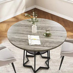 Table à manger ronde, table de cuisine circulaire de 38,2 po avec rangement, étagère de rangement ronde en maille de 17,7 po de largeur, base métallique hexagonale robuste (4 pièces de plateau)