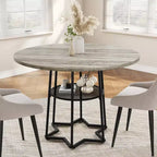 Table à manger ronde, table de cuisine circulaire de 38,2 po avec rangement, étagère de rangement ronde en maille de 17,7 po de largeur, base métallique hexagonale robuste (4 pièces de plateau)