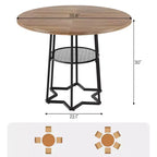 Table à manger ronde, table de cuisine circulaire de 38,2 po avec rangement, étagère de rangement ronde en maille de 17,7 po de largeur, base métallique hexagonale robuste (4 pièces de plateau)