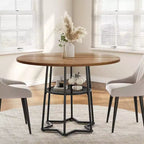 Table à manger ronde, table de cuisine circulaire de 38,2 po avec rangement, étagère de rangement ronde en maille de 17,7 po de largeur, base métallique hexagonale robuste (4 pièces de plateau)