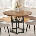 Table à manger ronde, table de cuisine circulaire de 38,2 po avec rangement, étagère de rangement ronde en maille de 17,7 po de largeur, base métallique hexagonale robuste (4 pièces de plateau)