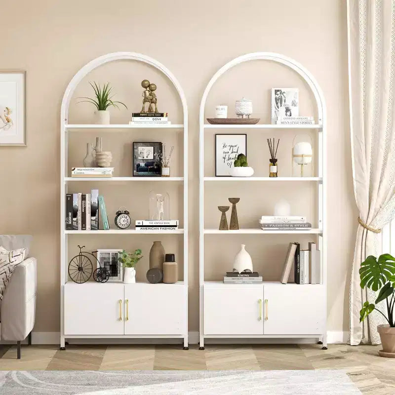 GustoWave Bibliothèque avec porte, étagère de rangement de 181,6 cm de haut, étagère de présentation moderne à 4 niveaux pour chambre à coucher et salon