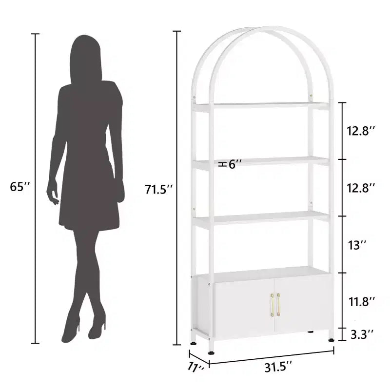 GustoWave Bibliothèque avec porte, étagère de rangement de 181,6 cm de haut, étagère de présentation moderne à 4 niveaux pour chambre à coucher et salon