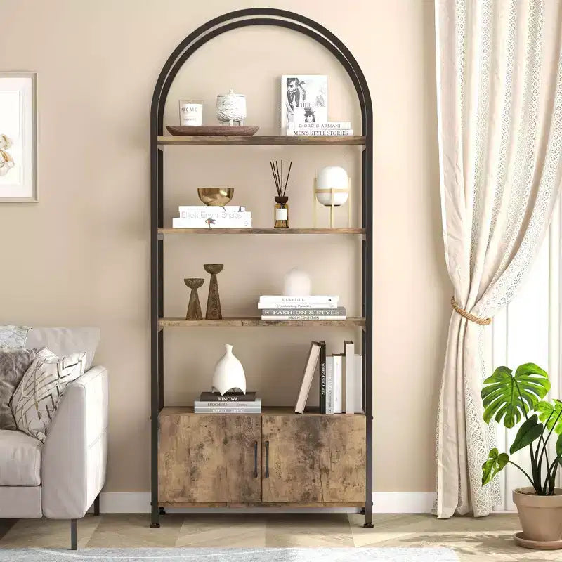 GustoWave Bibliothèque avec porte, étagère de rangement de 181,6 cm de haut, étagère de présentation moderne à 4 niveaux pour chambre à coucher et salon