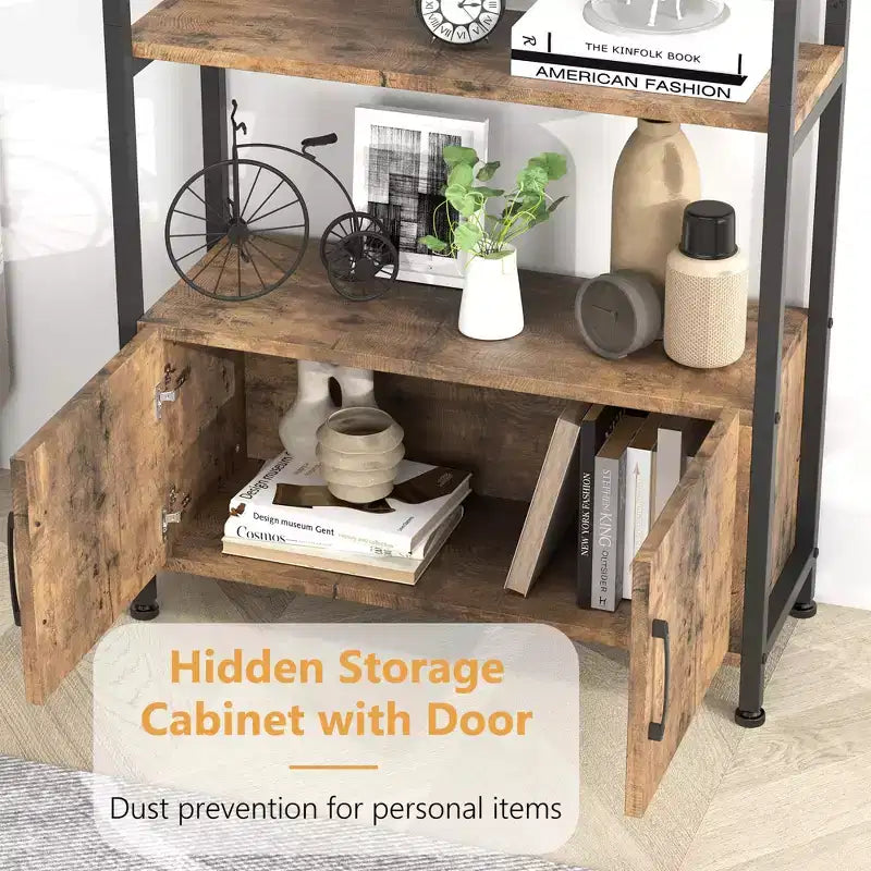 GustoWave Bibliothèque avec porte, étagère de rangement de 181,6 cm de haut, étagère de présentation moderne à 4 niveaux pour chambre à coucher et salon