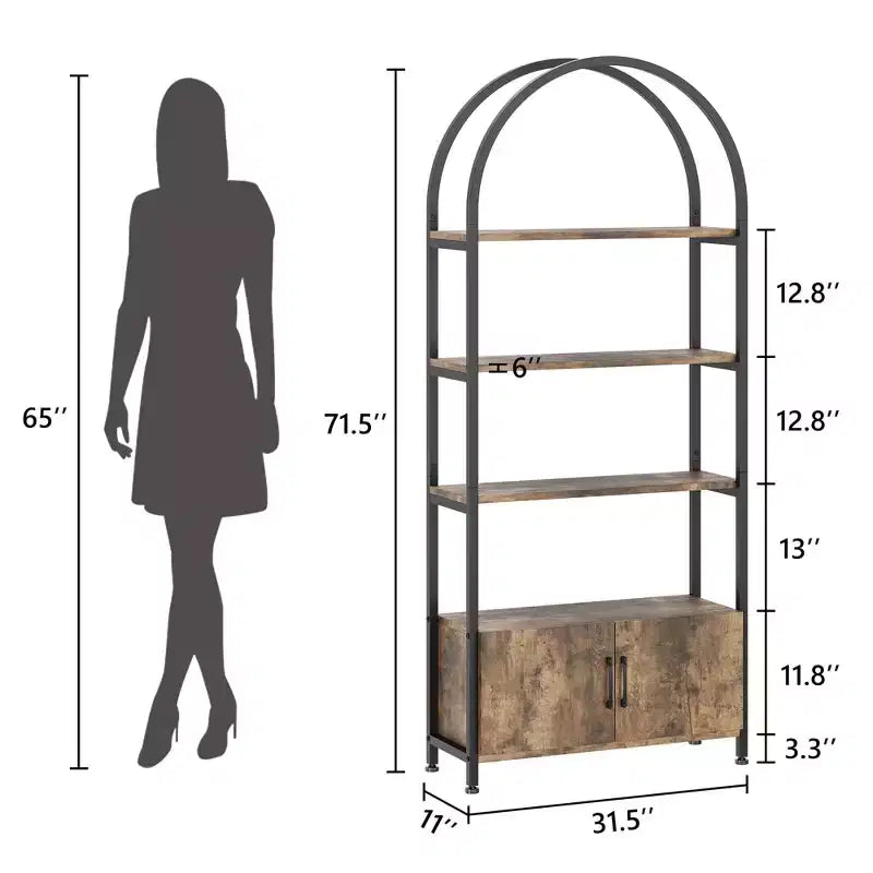 GustoWave Bibliothèque avec porte, étagère de rangement de 181,6 cm de haut, étagère de présentation moderne à 4 niveaux pour chambre à coucher et salon
