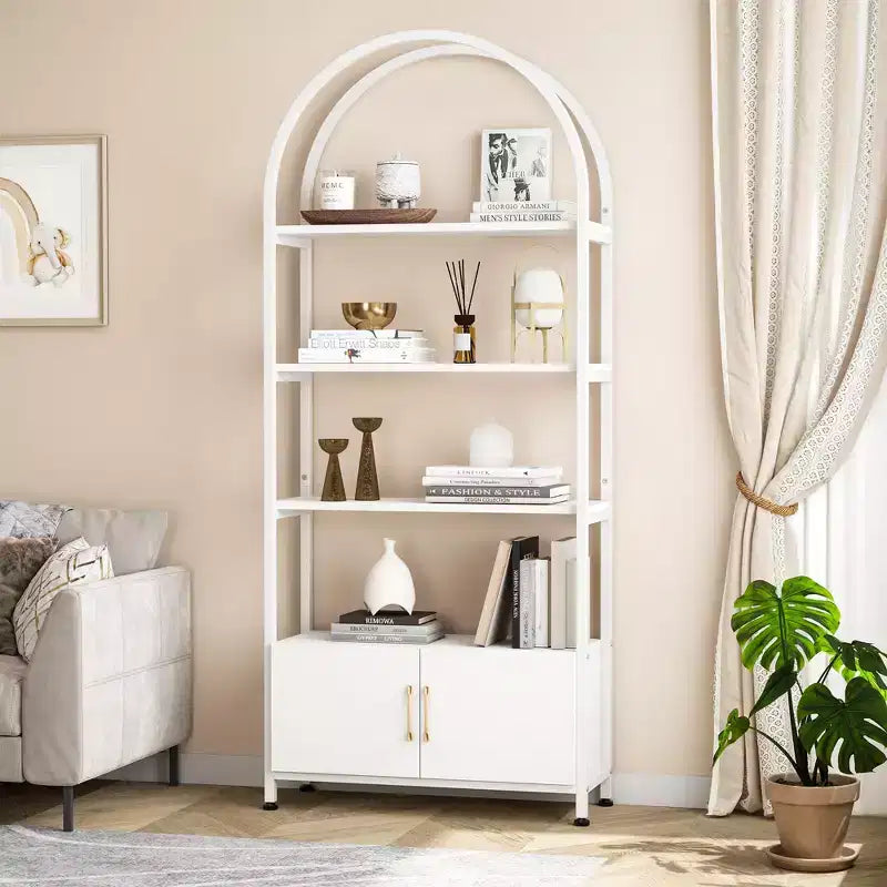 GustoWave Bibliothèque avec porte, étagère de rangement de 181,6 cm de haut, étagère de présentation moderne à 4 niveaux pour chambre à coucher et salon
