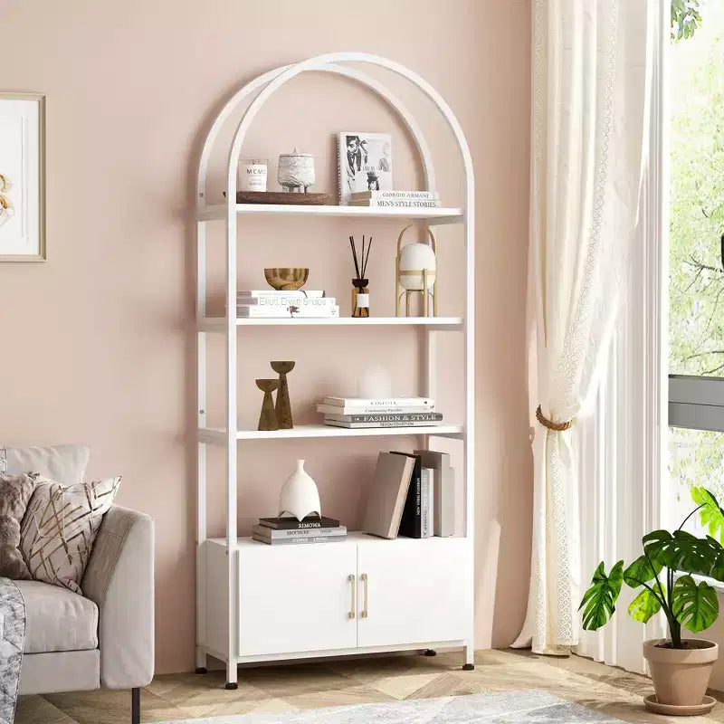 GustoWave Bibliothèque avec porte, étagère de rangement de 181,6 cm de haut, étagère de présentation moderne à 4 niveaux pour chambre à coucher et salon
