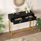MAYEERTY Table console étroite moderne avec rangement 2 tiroirs motif rayures pour salon couloir Noir