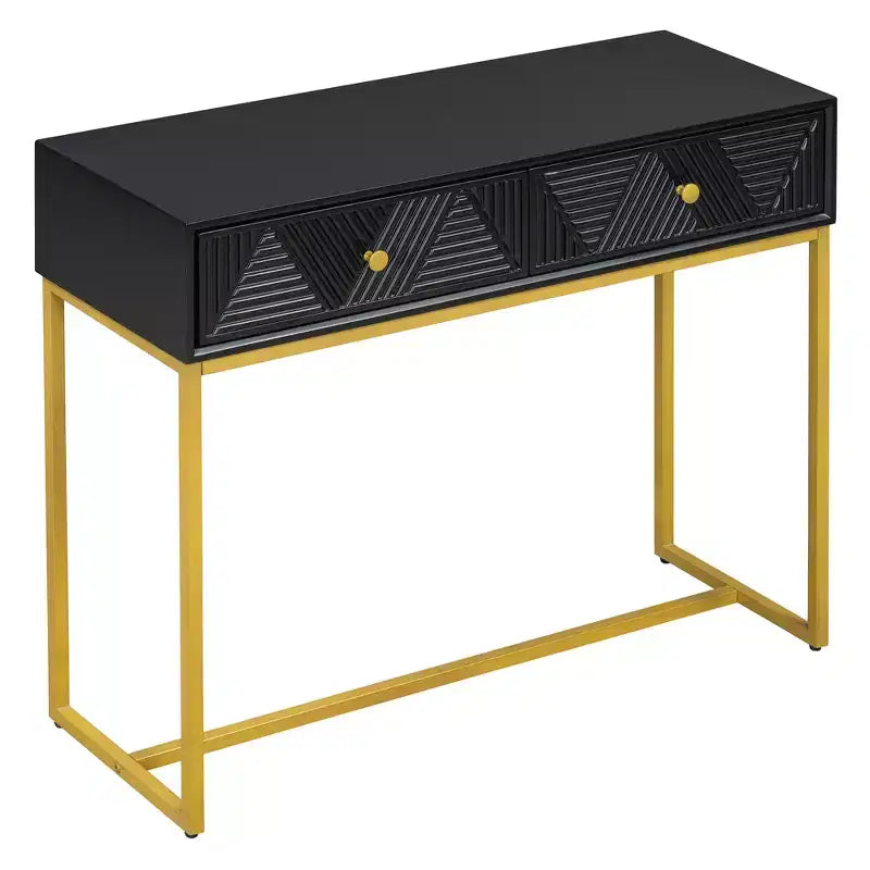 MAYEERTY Table console étroite moderne avec rangement 2 tiroirs motif rayures pour salon couloir Noir