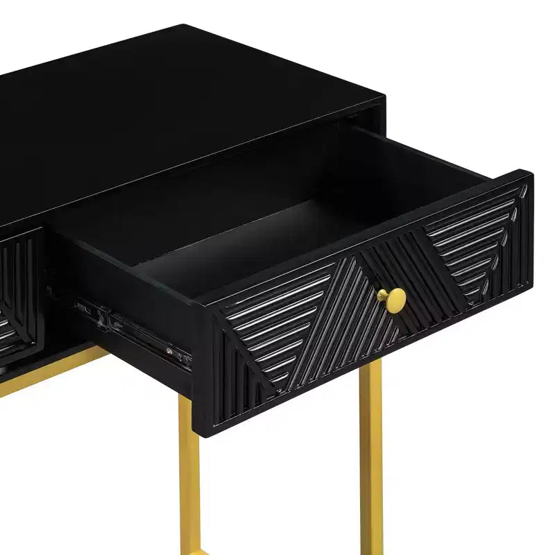 MAYEERTY Table console étroite moderne avec rangement 2 tiroirs motif rayures pour salon couloir Noir
