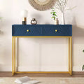 MAYEERTY Modern Narrow Console Table with Storage 2 Drawers Stripe Design for Living Room Hallway Navy