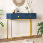 MAYEERTY Console étroite moderne avec rangement 2 tiroirs motif rayé pour salon couloir, bleu marine