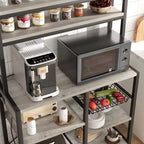 Étagère de Boulanger 5 Niveaux COZONY avec Panier en Fil, Support Micro-ondes avec Prises de Courant et Étagères de Cuisine Ouvertes