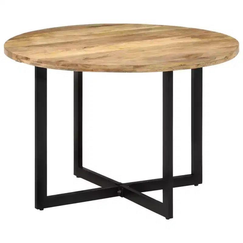 vidaXL Table de salle à manger en bois de manguier avec piètement en fer thermolaqué - Table polyvalente style rétro, diamètre 110 cm